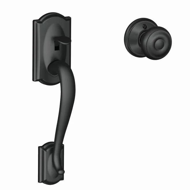 Schlage Camelot Bottom Half Handleset With Georgian Knob in Flat Black finish