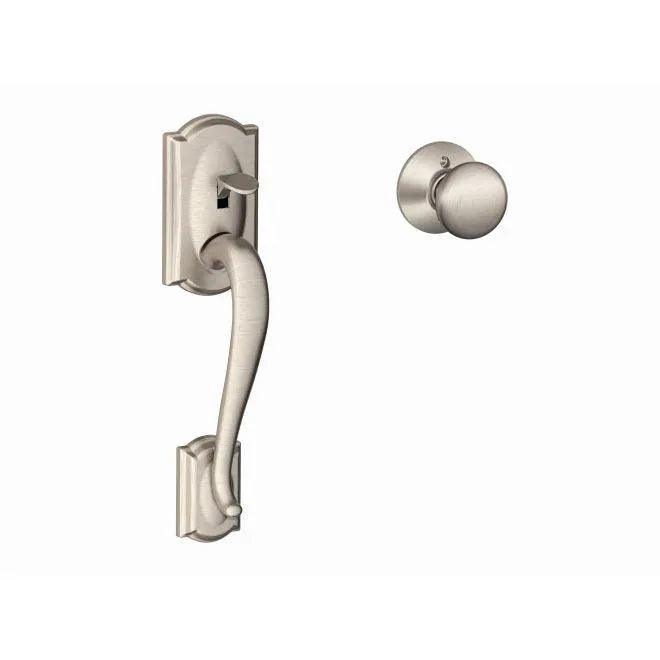 Schlage Camelot Bottom Half Handleset With Plymouth Knob in Satin Nickel finish
