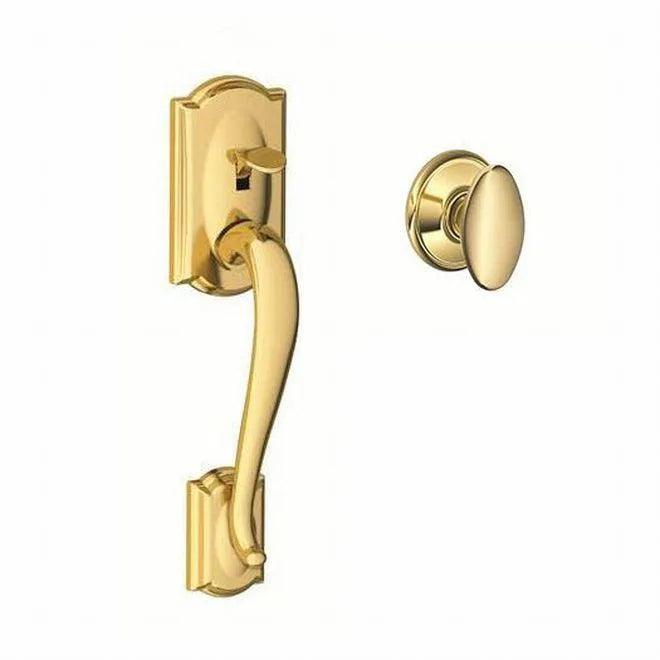 Schlage Camelot Bottom Half Handleset With Siena Knob Bright Brass