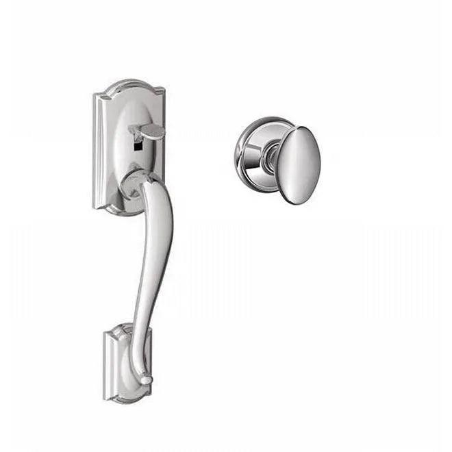 Schlage Camelot Bottom Half Handleset With Siena Knob Bright Chrome