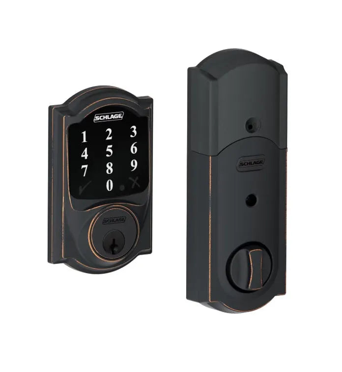 Schlage Camelot Connect Smart Deadbolt, Z-Wave Plus in Aged Bronze finish