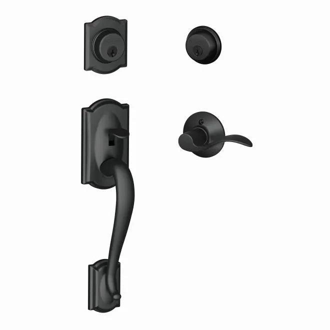 Schlage Camelot Double Cylinder Handleset with Accent Lever Flat Black