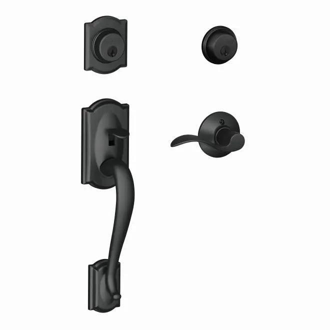 Schlage Camelot Double Cylinder Handleset with Accent Lever Flat Black