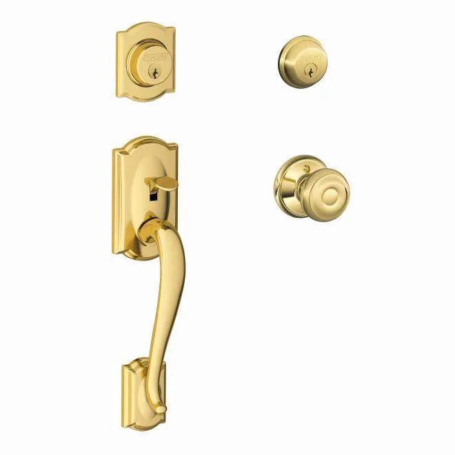 Schlage Camelot Double Cylinder Handleset With Georgian Knob Lifetime Brass