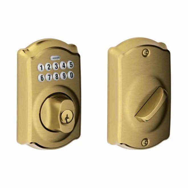 Schlage Camelot Electronic Keypad Deadbolt in Antique Brass finish
