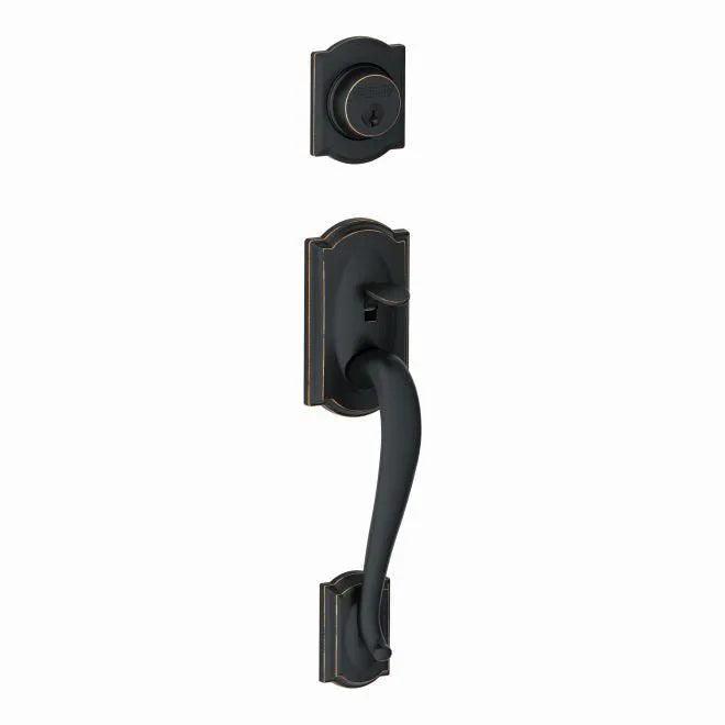 Schlage Camelot Single Cylinder Exterior Active Handleset Only - Interior Trim Sold Separately in Aged Bronze finish