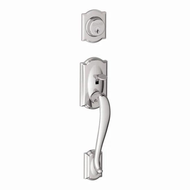 Schlage Camelot Single Cylinder Exterior Active Handleset Only - Interior Trim Sold Separately in Bright Chrome finish