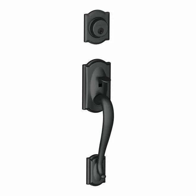 Schlage Camelot Single Cylinder Exterior Active Handleset Only - Interior Trim Sold Separately in Flat Black finish