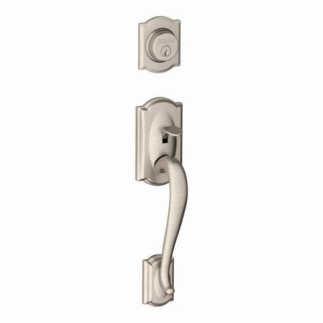 Schlage Camelot Single Cylinder Exterior Active Handleset Only - Interior Trim Sold Separately in Satin Nickel finish