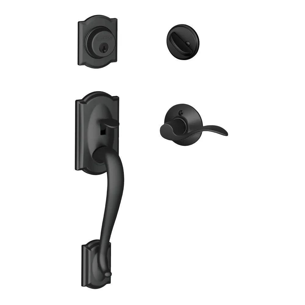 Schlage Camelot Single Cylinder Handleset with Left Handed Accent Lever Flat Black