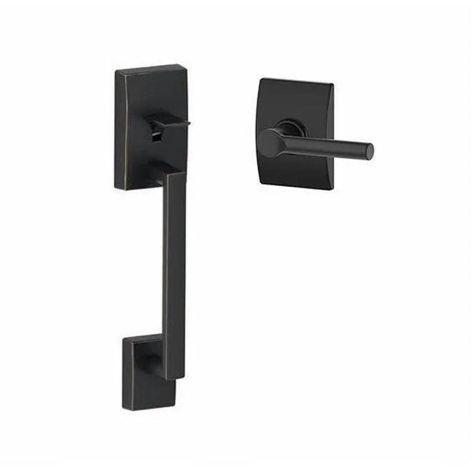 Schlage Century Bottom Half Handleset With Broadway Lever With Century Rosette Flat Black