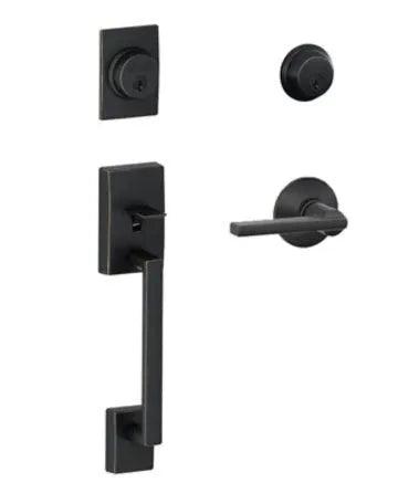 Schlage Century Double Cylinder Handleset With Latitude Lever Aged Bronze