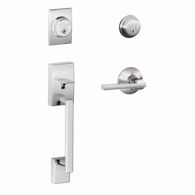 Schlage Century Double Cylinder Handleset With Latitude Lever Bright Chrome