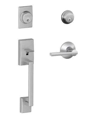 Schlage Century Double Cylinder Handleset With Latitude Lever Satin Chrome