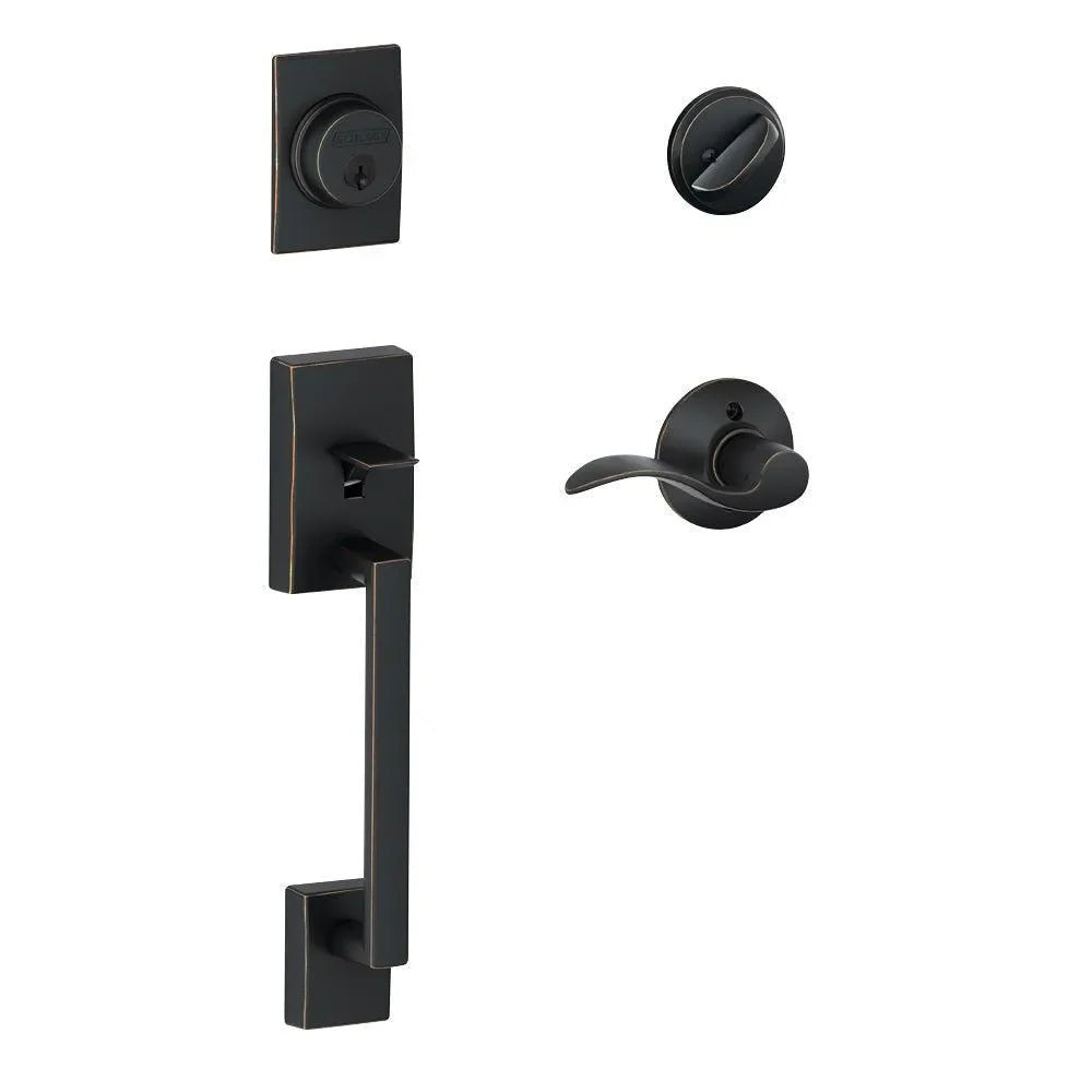 Schlage Century Single Cylinder Handleset with Accent Lever Aged Bronze