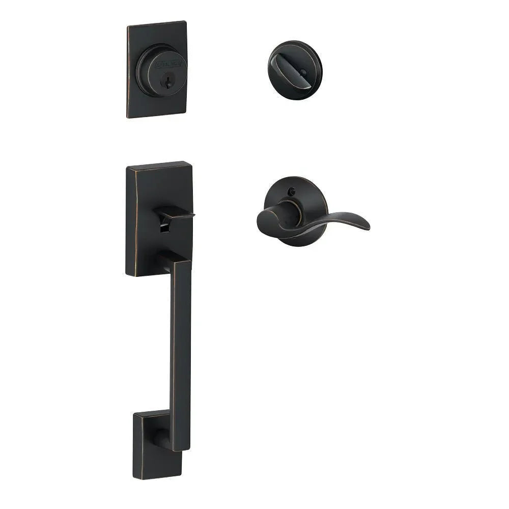 Schlage Century Single Cylinder Handleset with Accent Lever Aged Bronze