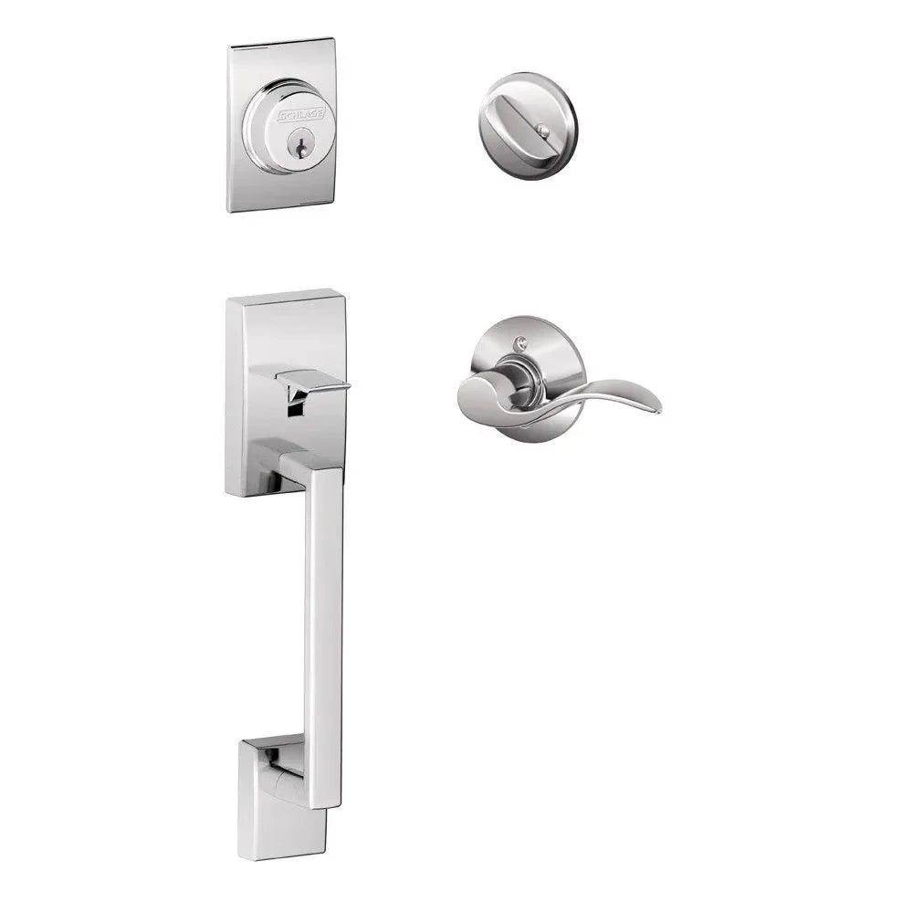 Schlage Century Single Cylinder Handleset with Accent Lever Bright Chrome