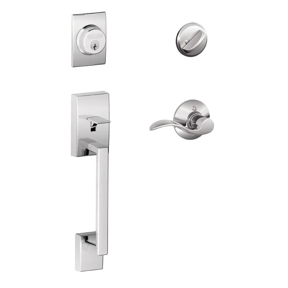 Schlage Century Single Cylinder Handleset with Accent Lever Bright Chrome