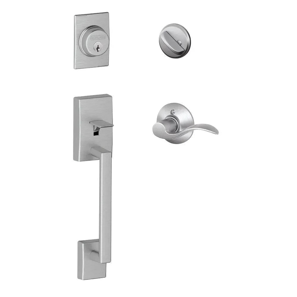 Schlage Century Single Cylinder Handleset with Accent Lever Satin Chrome