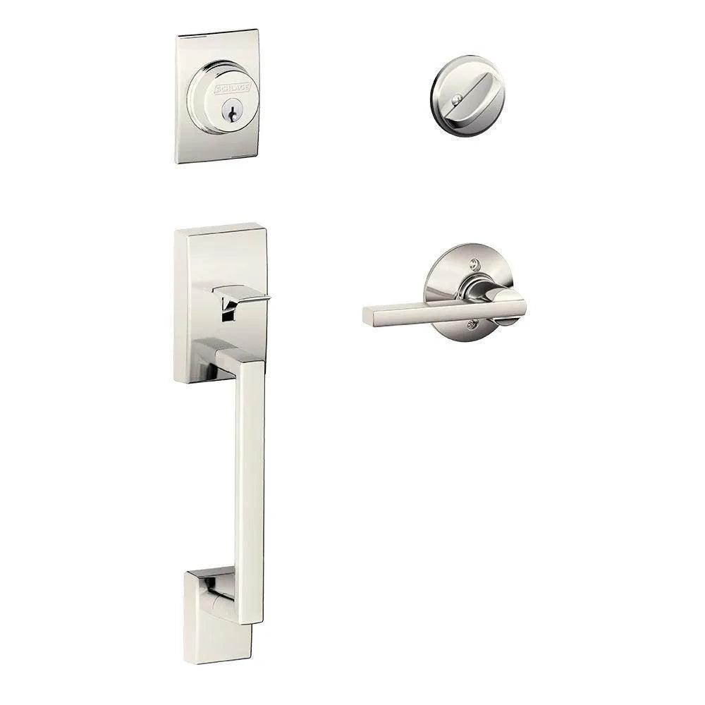 Schlage Century Single Cylinder Handleset with Latitude Lever Polished Nickel