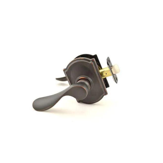 The Schlage Champagne Passage Lever With Camelot Rosette in Aged Bronze finish
