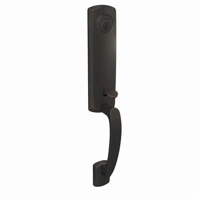 Schlage Custom 3/4 Trim Greenwich Exterior Active Handleset Only With C Keyway - Interior Trim Sold Separately Aged Bronze
