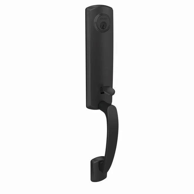 Schlage Custom 3/4 Trim Greenwich Exterior Active Handleset Only With C Keyway - Interior Trim Sold Separately Flat Black