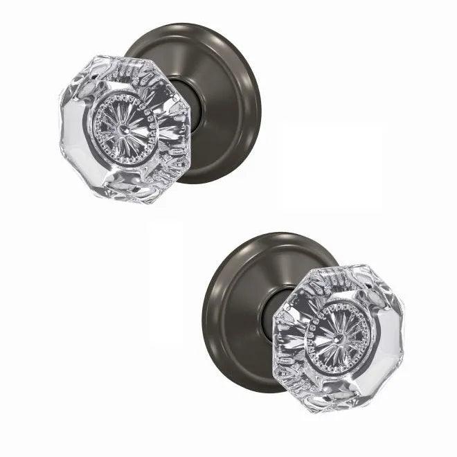 Schlage Custom Alexandria Glass Knob With Alden Rosette Non Turning Double Dummy Pair Black Stainless