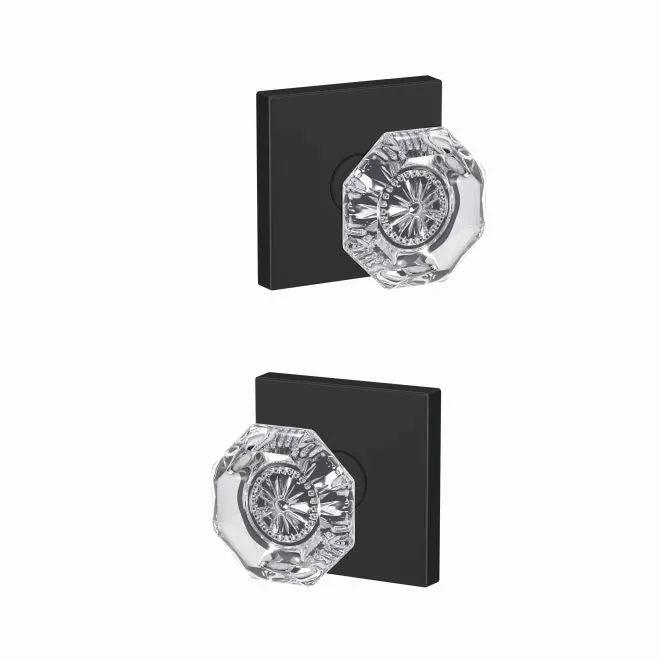 Schlage Custom Alexandria Passage and Privacy Glass Knob With Collins Rosette Flat Black