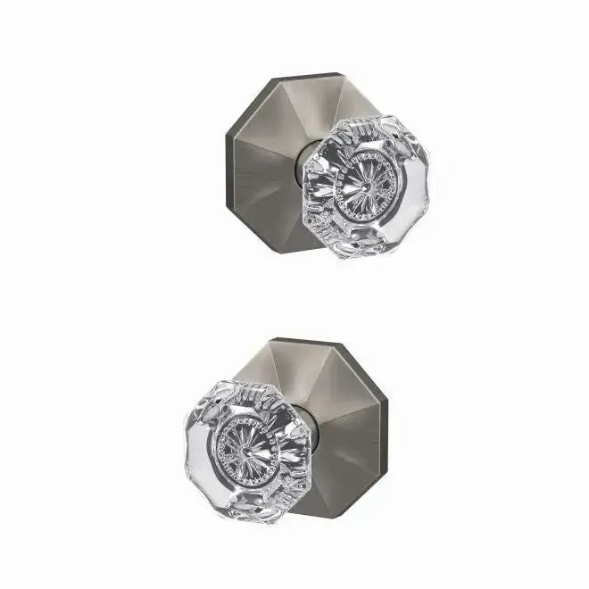Schlage Custom Alexandria Passage and Privacy Glass Knob with Rosewood Rosette Satin Nickel
