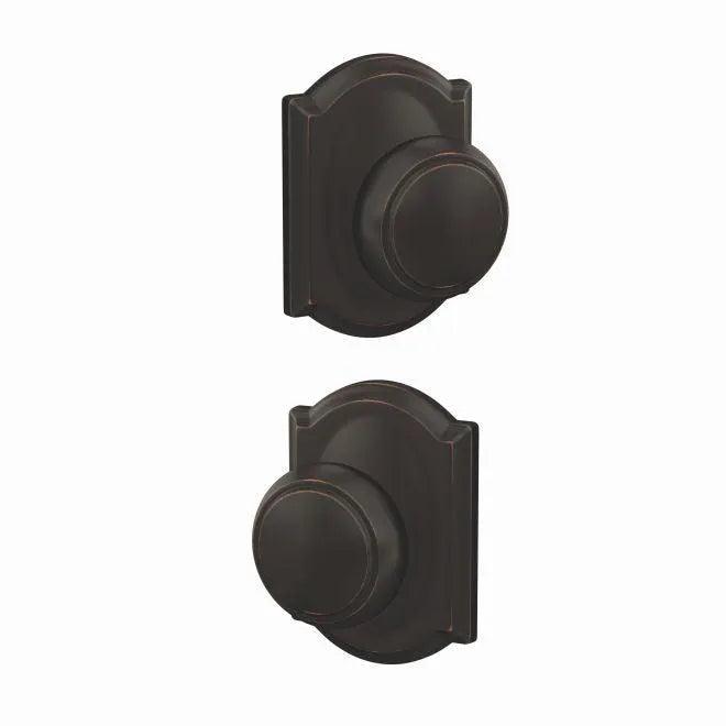 Schlage Custom Andover Passage and Privacy Knob With Camelot Rosette Aged Bronze