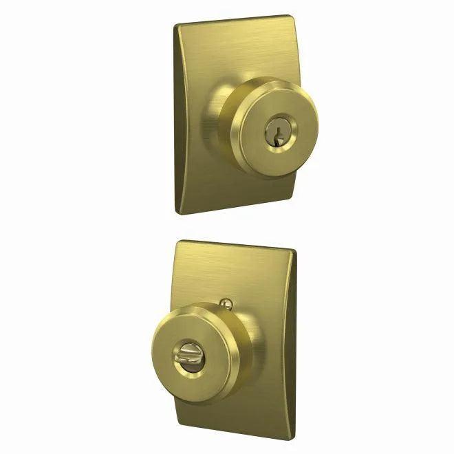 Schlage Custom Bowery Knob With Century Rosette Keyed Entry Lock Satin Brass