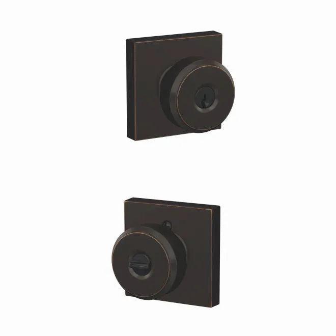 Schlage Custom Keyed Entry Bowery Knob with Collins Rosette Aged Bronze