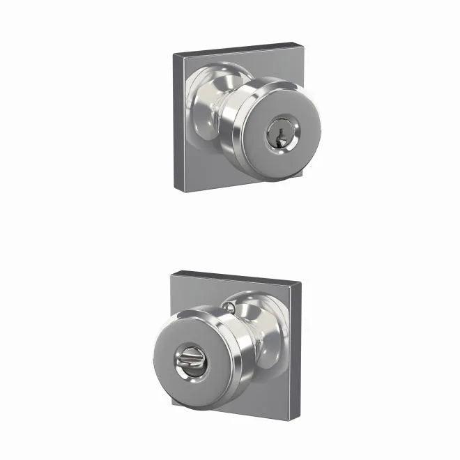 Schlage Custom Keyed Entry Bowery Knob with Collins Rosette Bright Chrome