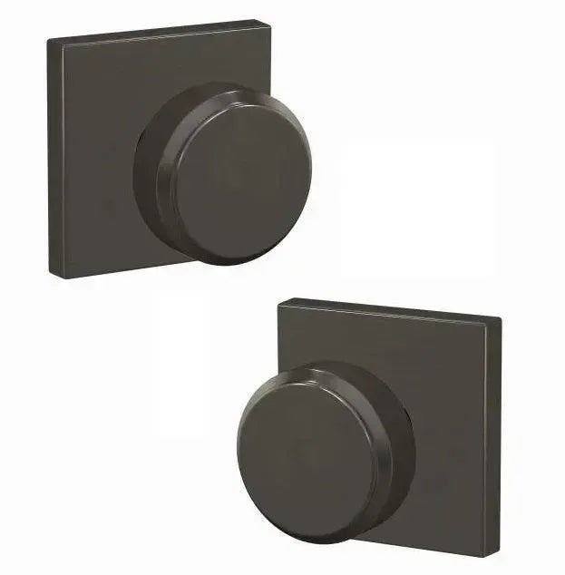 Schlage Custom Bowery Knob with Collins Rosette in Black Stainless finish