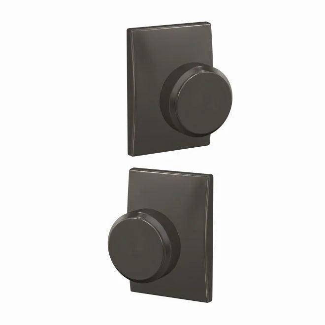 Schlage Custom Bowery Passage and Privacy Knob With Century Rosette Black Stainless