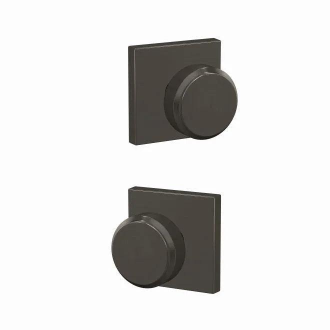 Schlage Custom Bowery Passage and Privacy Knob With Collins Rosette in Black Stainless finish