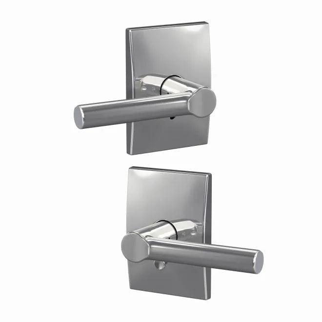 The Schlage Custom Broadway Passage and Privacy Lever With Century Rosette in Bright Chrome finish