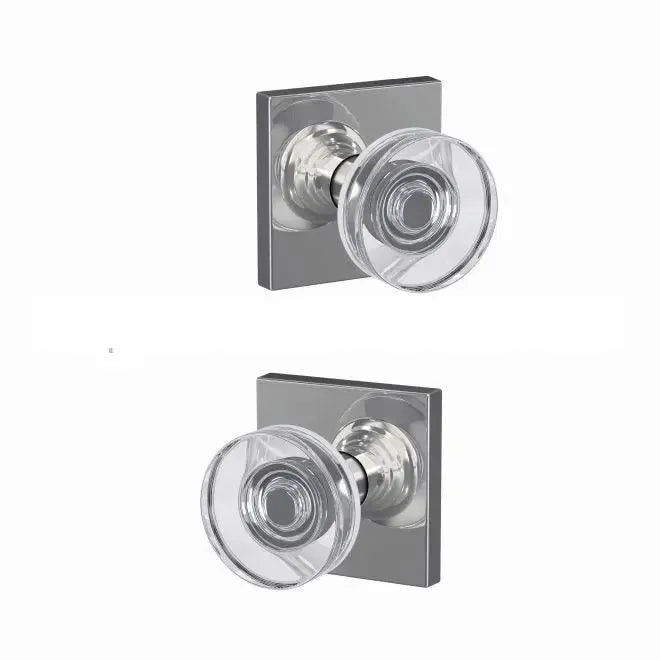 Schlage Custom Passage and Privacy Dawes Glass Knob with Collins Rosette Bright Chrome