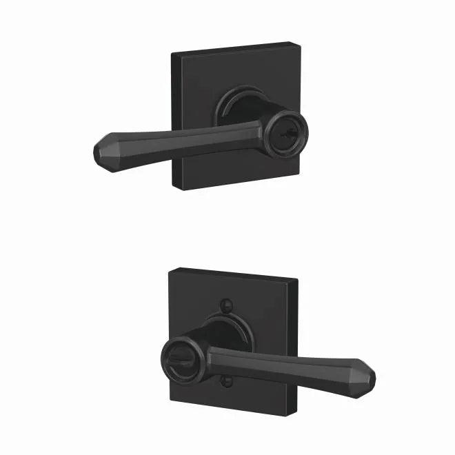 Schlage Custom Dempsey Lever With Collins Rosette Keyed Entry Lock in Flat Black finish