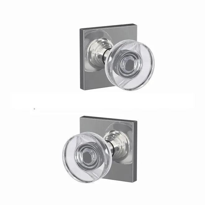 Schlage Custom Double Dummy Dawes Glass Knob with Collins Rosette Bright Chrome
