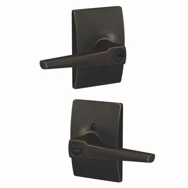Schlage Custom Eller Lever with Century Rosette in Aged Bronze finish