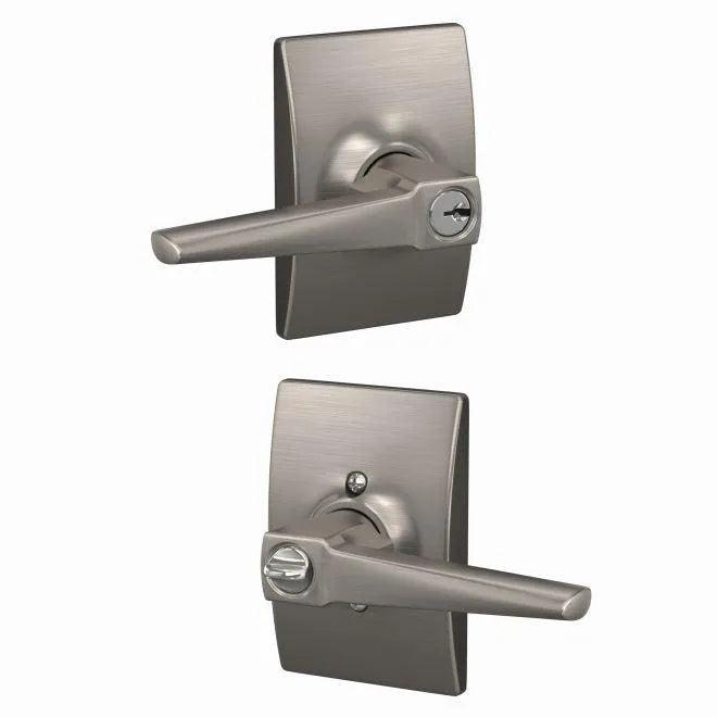 Schlage Custom Eller Lever With Century Rosette Keyed Entry Lock Satin Nickel