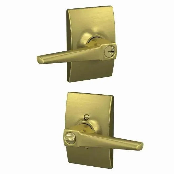 Schlage Custom Eller Lever with Century Rosette in Satin Brass finish