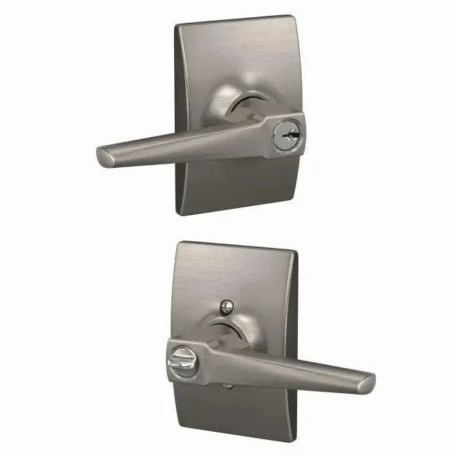 Schlage Custom Eller Lever with Century Rosette in Satin Nickel finish
