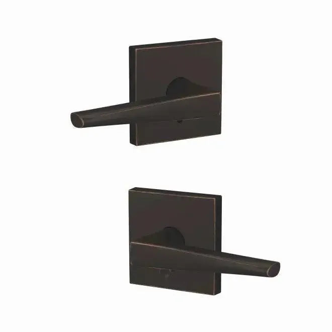 Schlage Custom Eller Lever with Collins Rosette in Aged Bronze finish