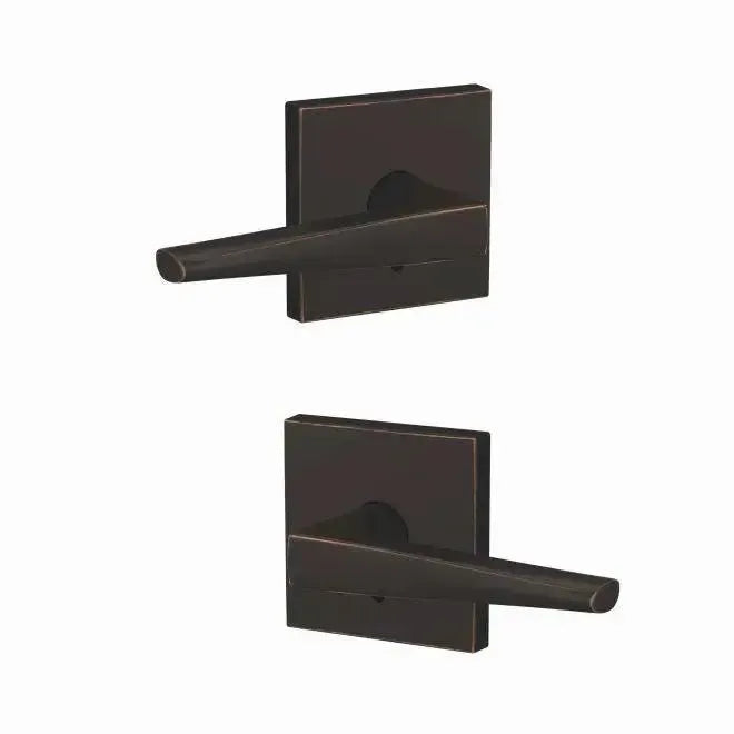 Schlage Custom Eller Lever with Collins Rosette in Aged Bronze finish
