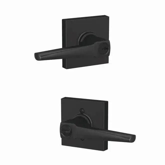 Schlage Custom Eller Lever with Collins Rosette in Flat Black finish