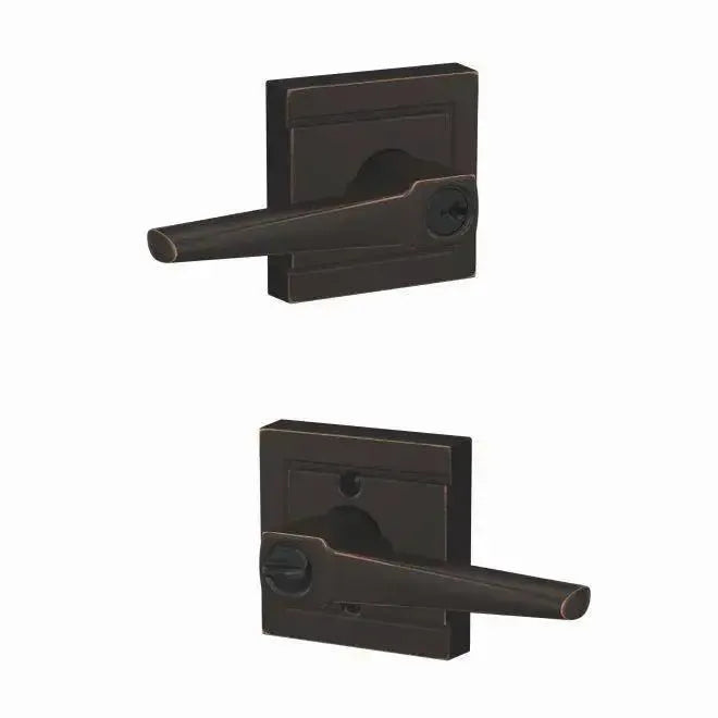 Schlage Custom Eller Lever with Upland Rosette in Aged Bronze finish