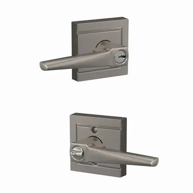 Schlage Custom Eller Lever with Upland Rosette in Satin Nickel finish